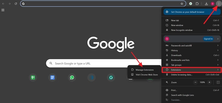 access manage extension option