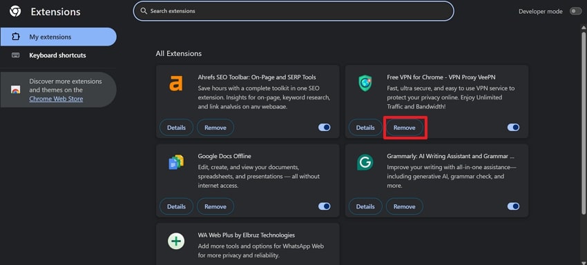 remove unnecessary extensions