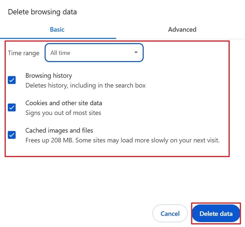 delete cache data from browser