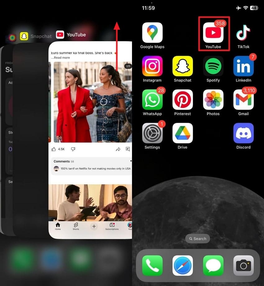 relaunch youtube on iphone