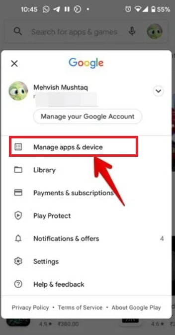 google play store manage apps and devices settings