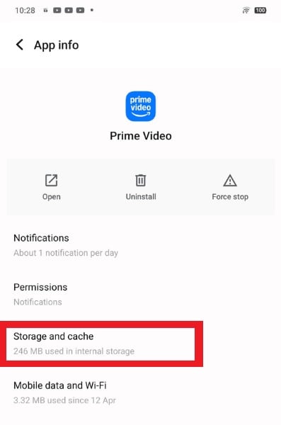 mobile device prime video storage and cache
