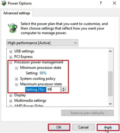 adjust processor power management settings