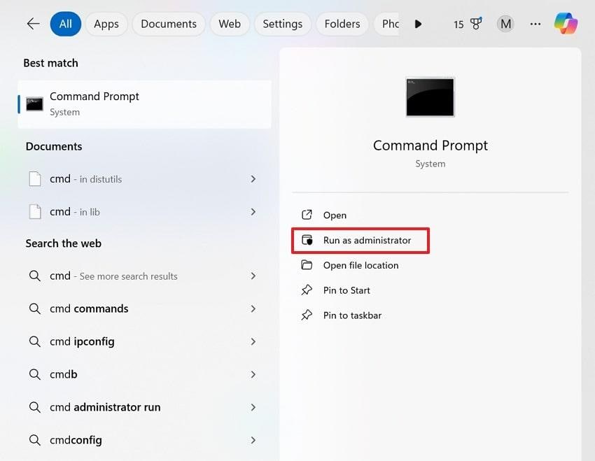 access cmd and run as administrator