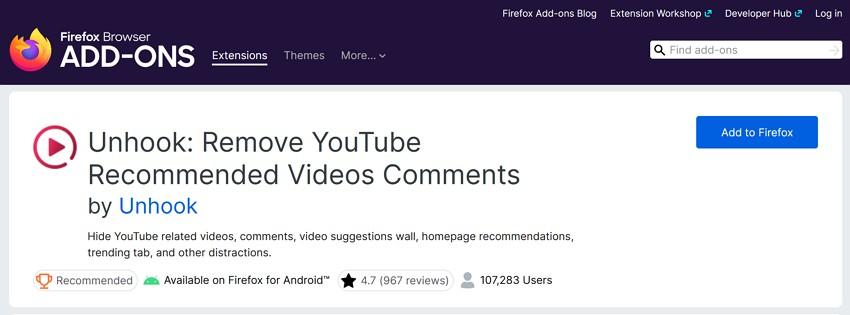 unhook youtube extension