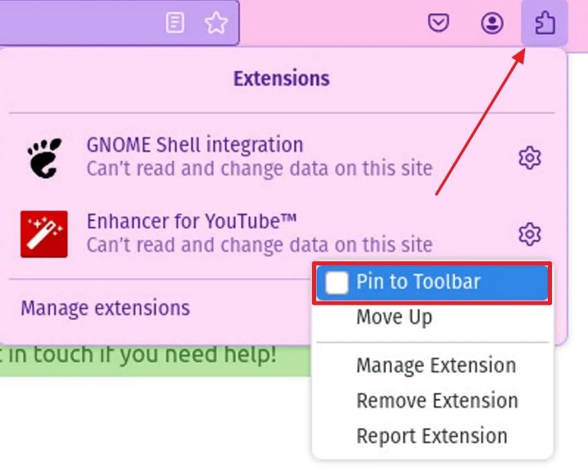 pin extension to firefox