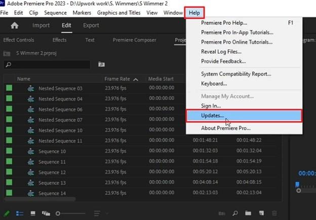 check for updates on premiere pro
