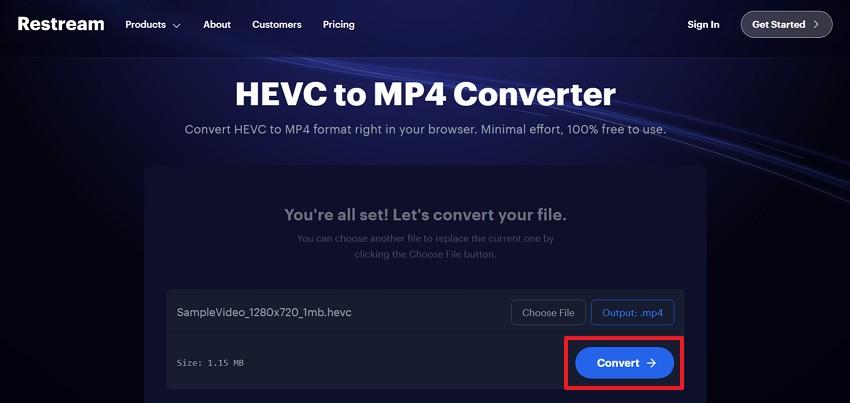 convert hevc file