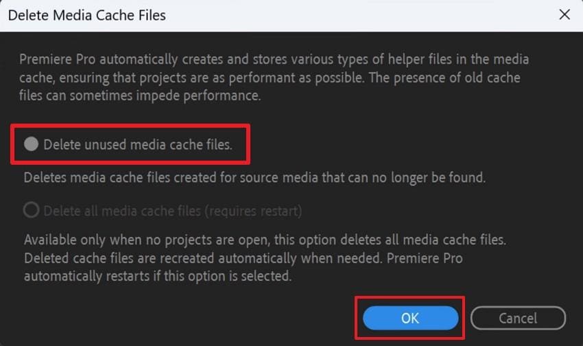 hit ok to delete cache