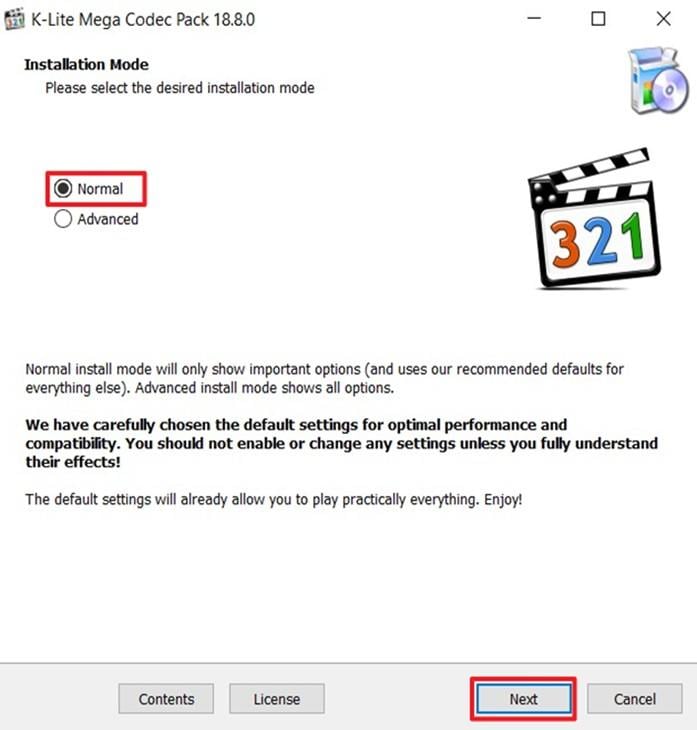 choose normal mode to install