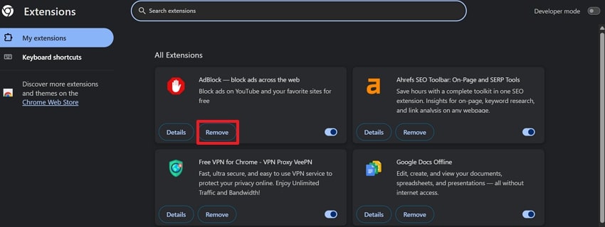 remove adblocker extension from browser