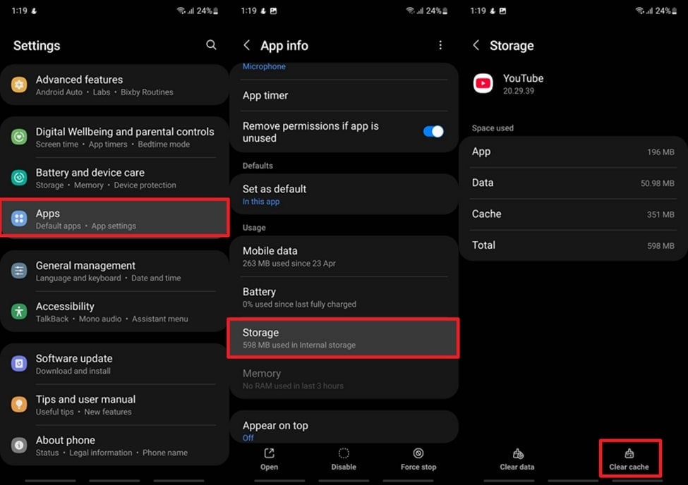 clear cache on android