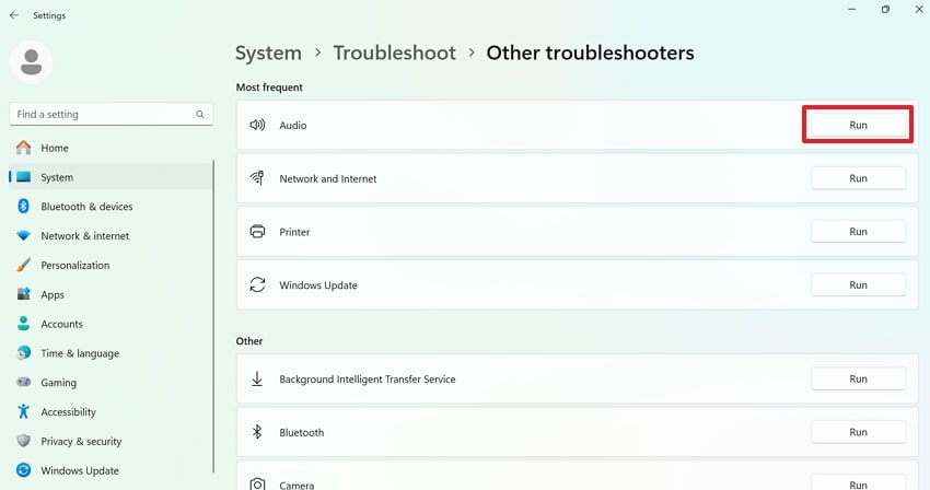 run troubleshooter for youtube audio