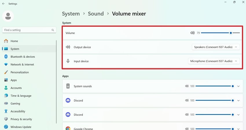 check output and input devices volume