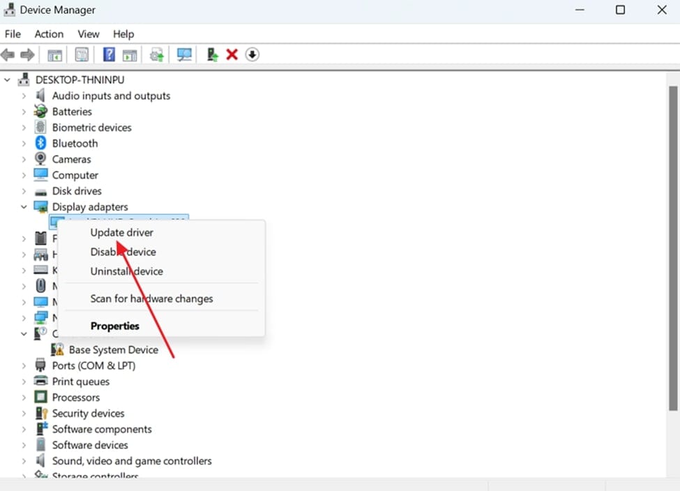 update driver from device manager