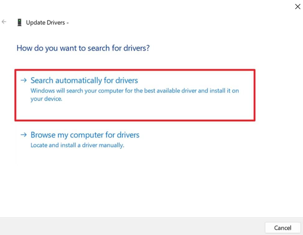 choose search automatically for drivers