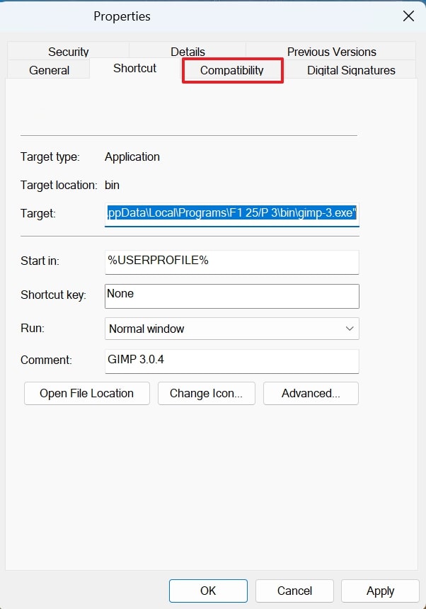 access compatibility tab
