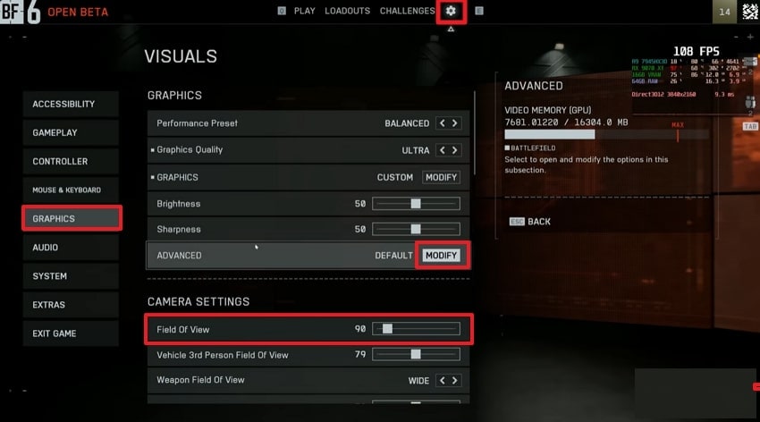 adjust the in-game graphic settings