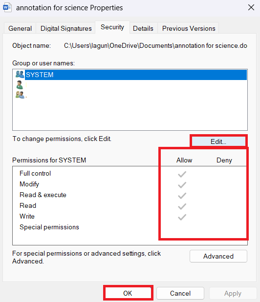 edit permissions