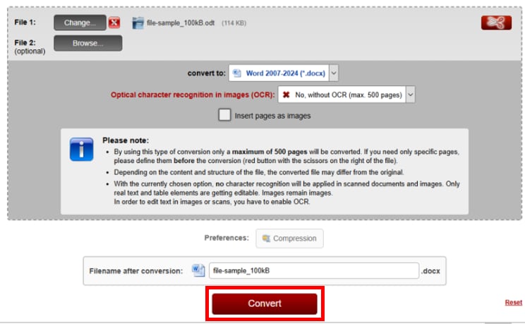online2pdf select convert