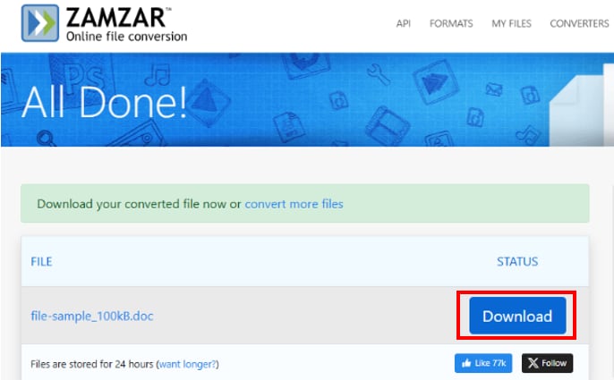 zamzar download word file