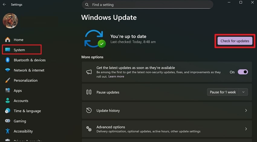check for windows update