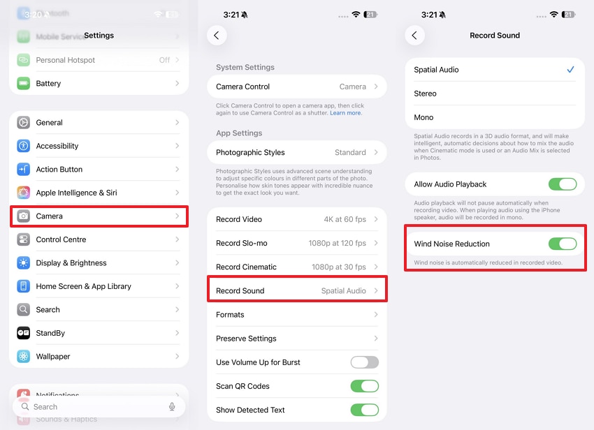remove wind noise on iphone