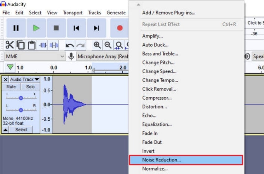 noise reduction option on audacity