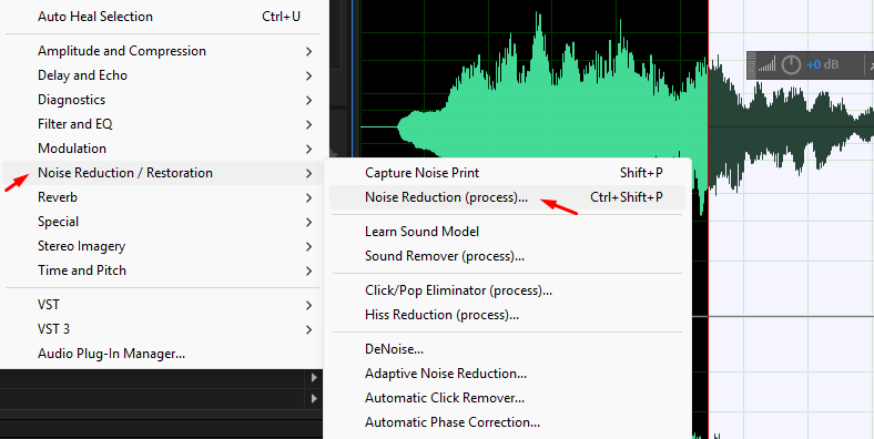 select noise reduction process option