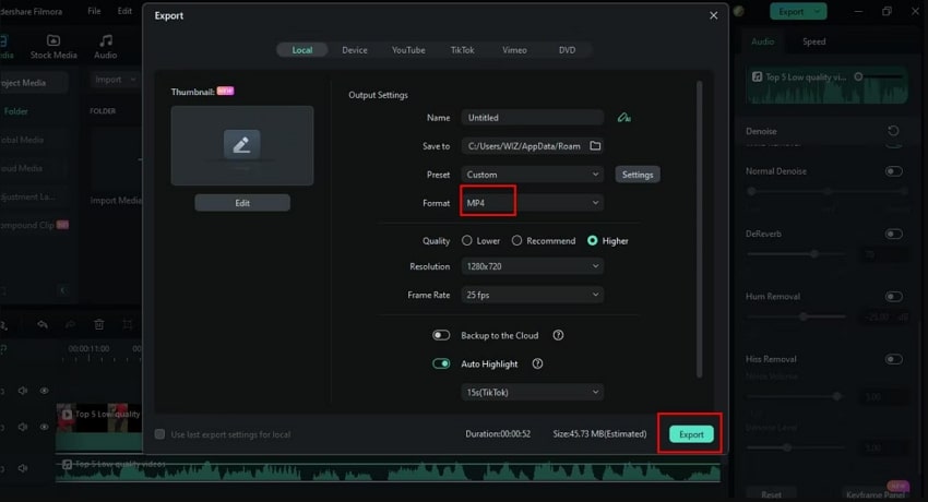 export wind noise removed clip