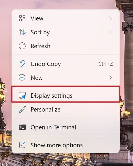 select display settings option