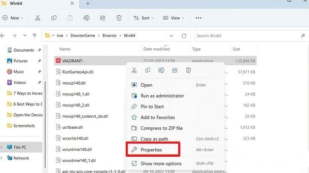 access valorant file properties