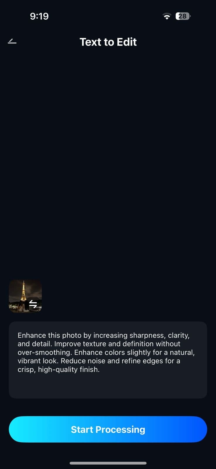 type prompt and press start processing