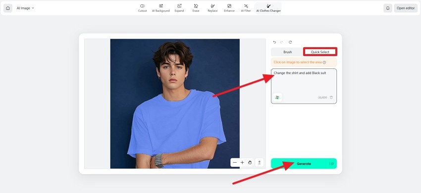 choose generate button on tool