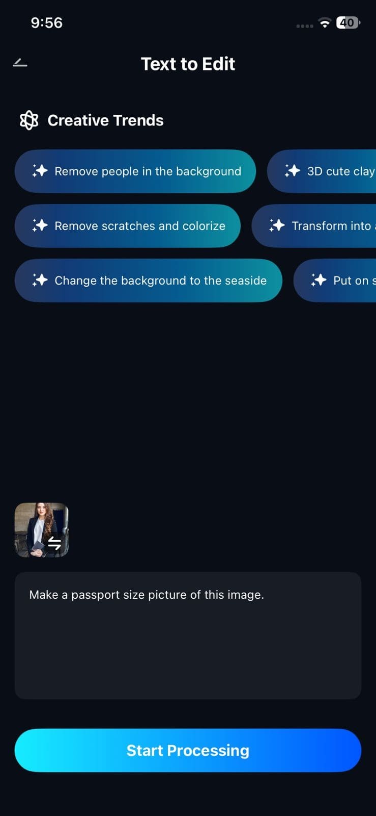 choose start processing