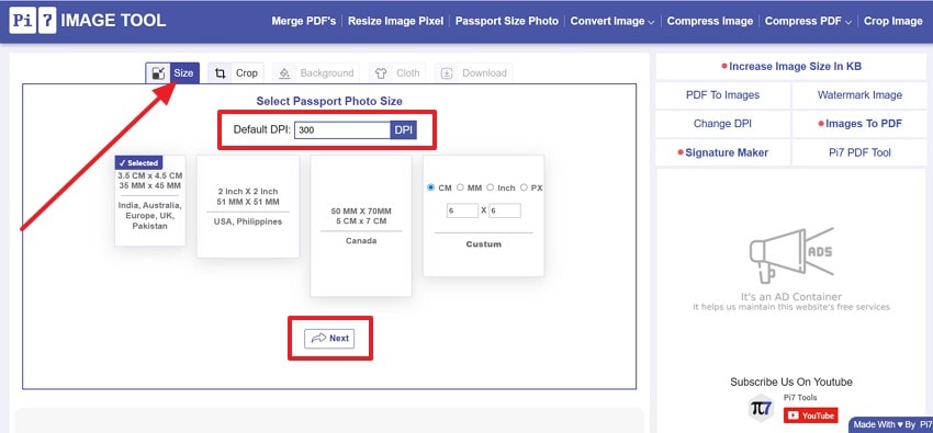 choose size on image tool