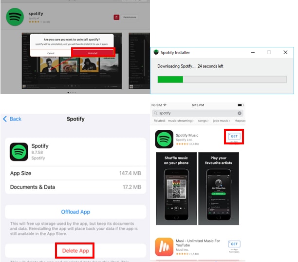 uninstall then install spotify