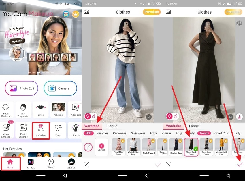 change clothes with youcam makeup app