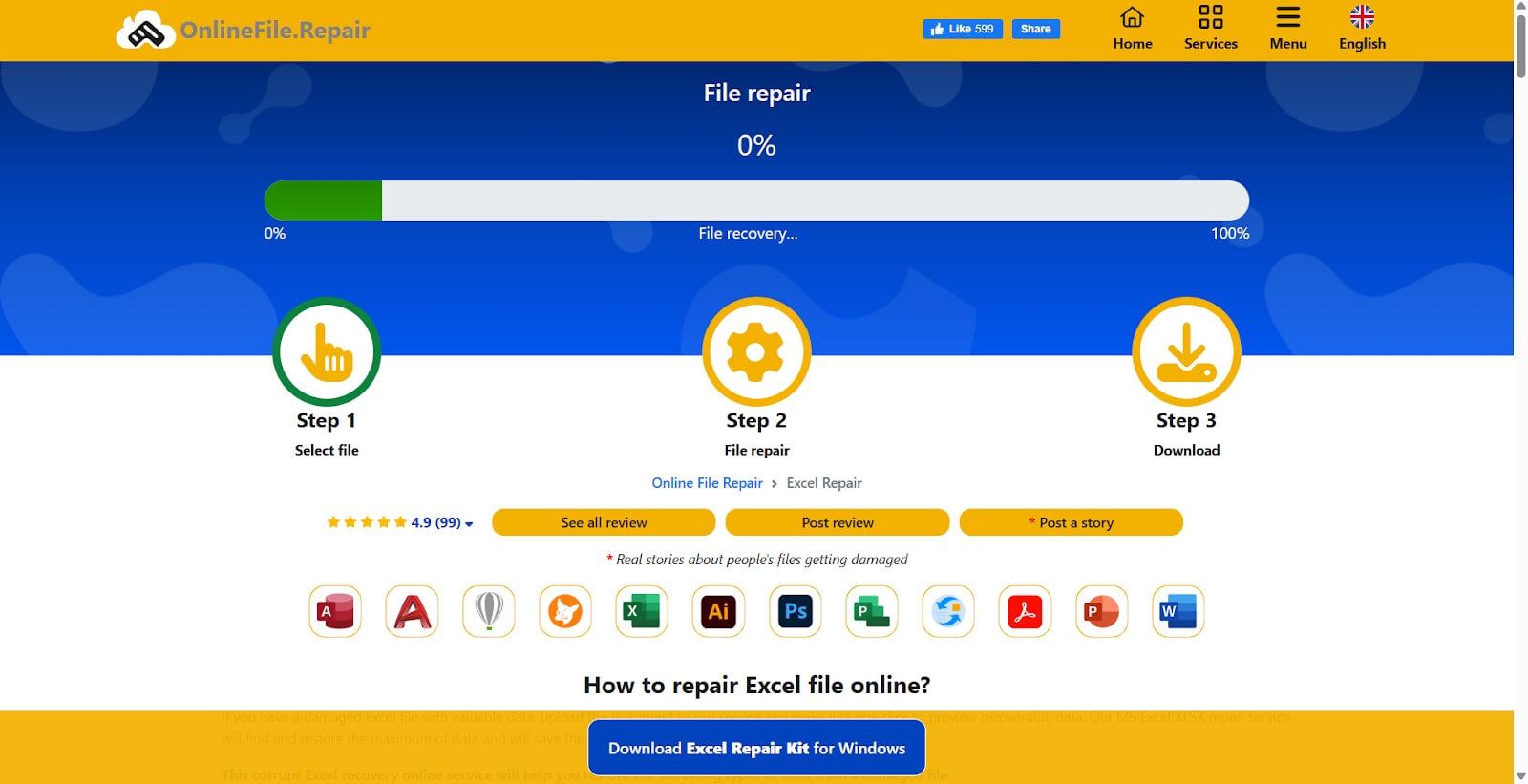 onlinefile start repairing excel