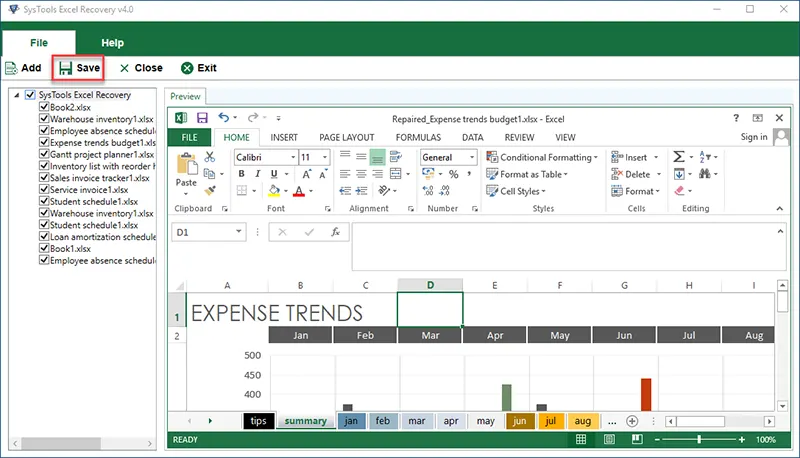 systool save the repaired excel