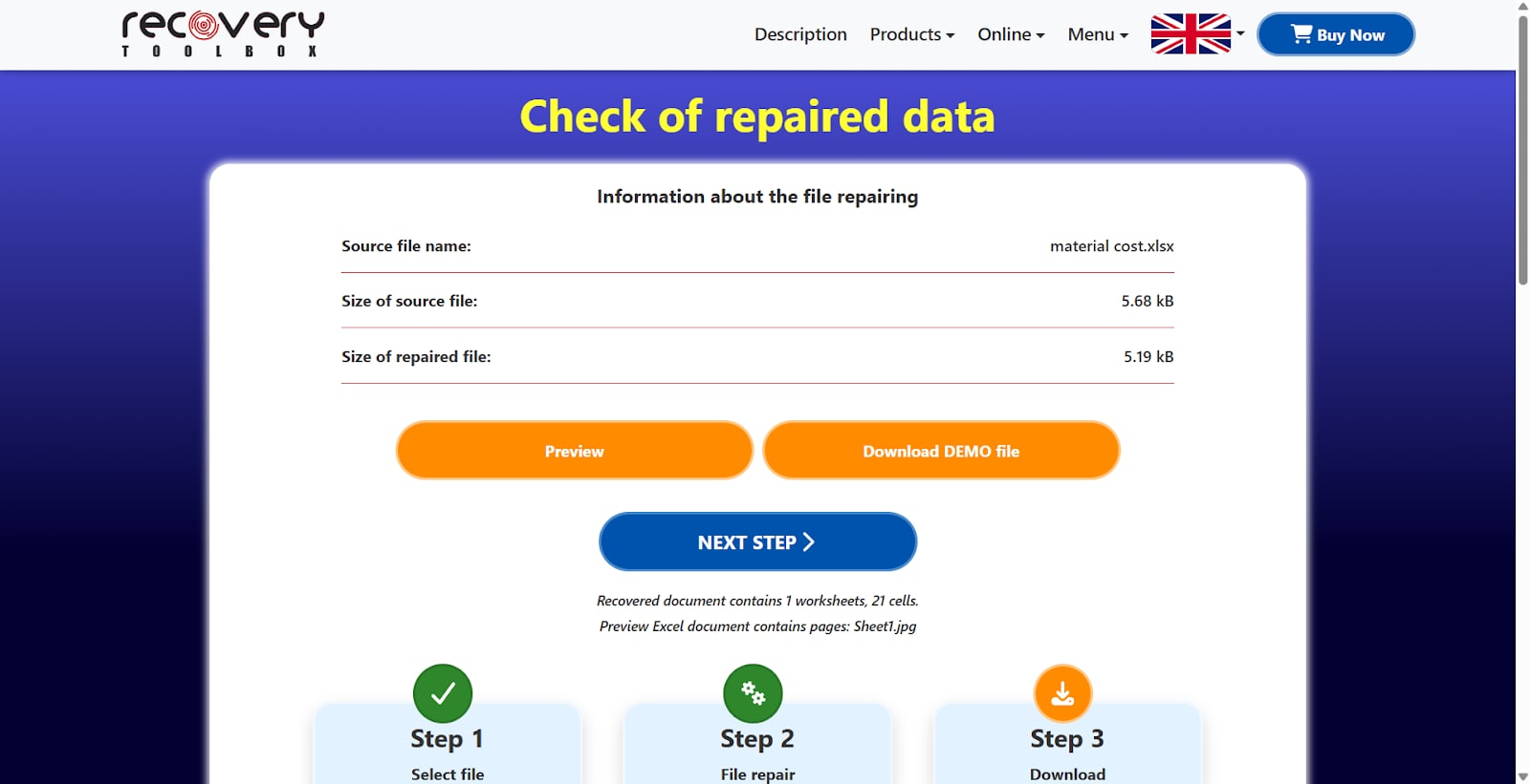 recovery toolbox download repaired excel