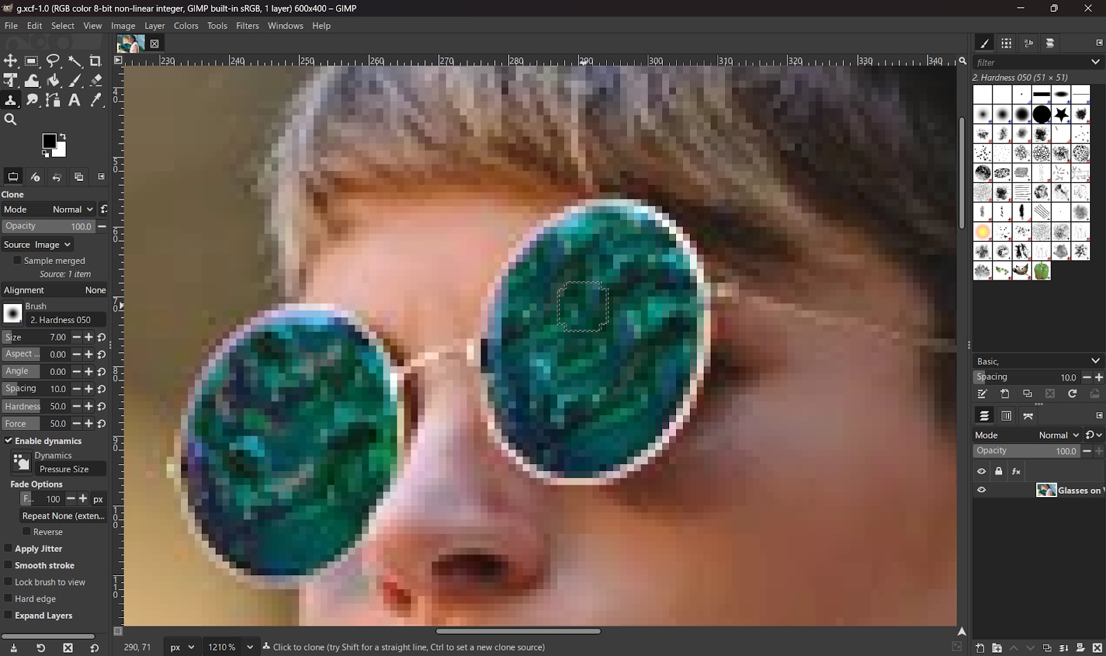 retouch the glare in gimp