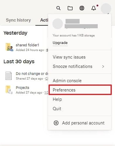 select preferences option