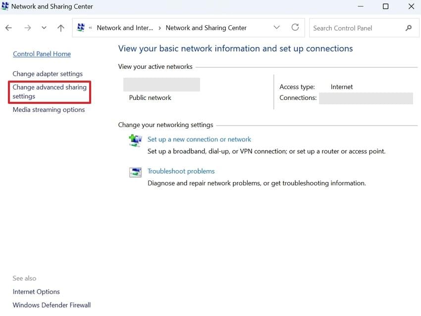 change advanced sharing settings