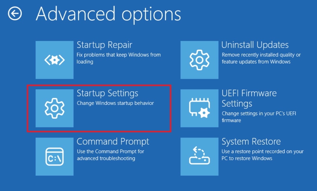 startup settings