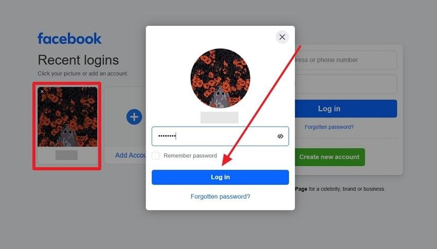 log in to facebook