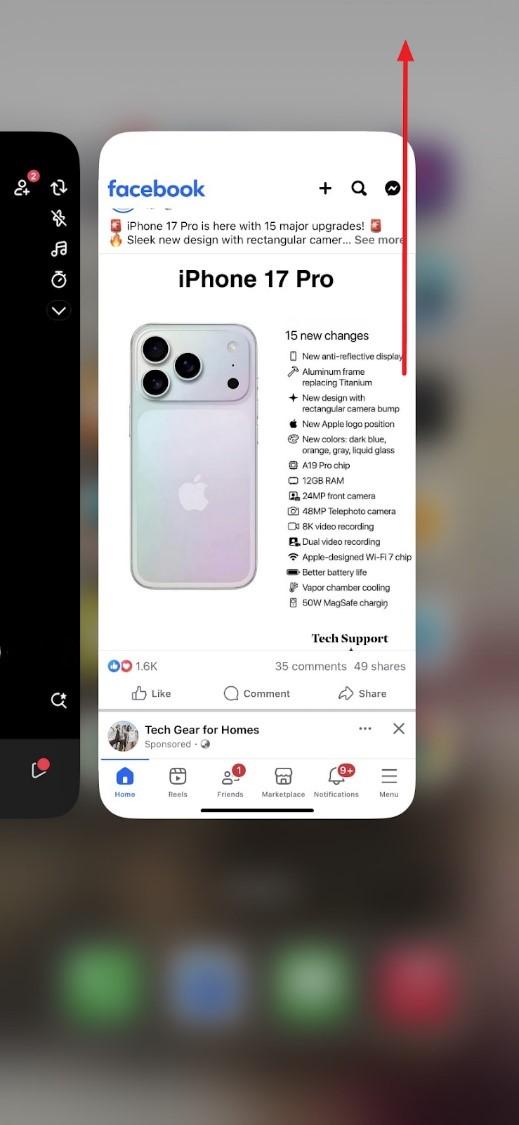 swipe up facebook app on iphone