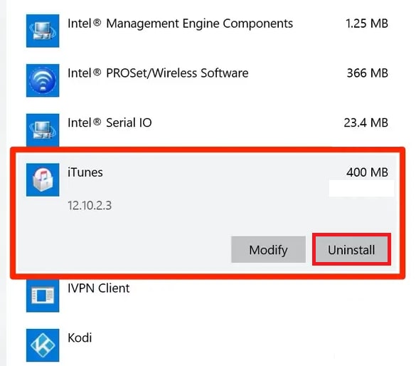 uninstall itunes