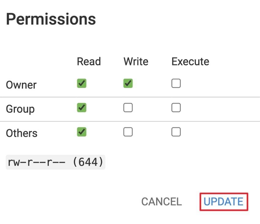 update permission settings