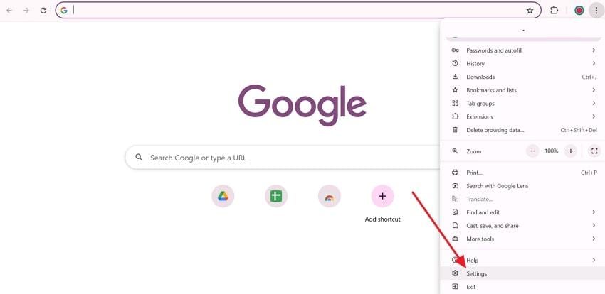 open browser settings